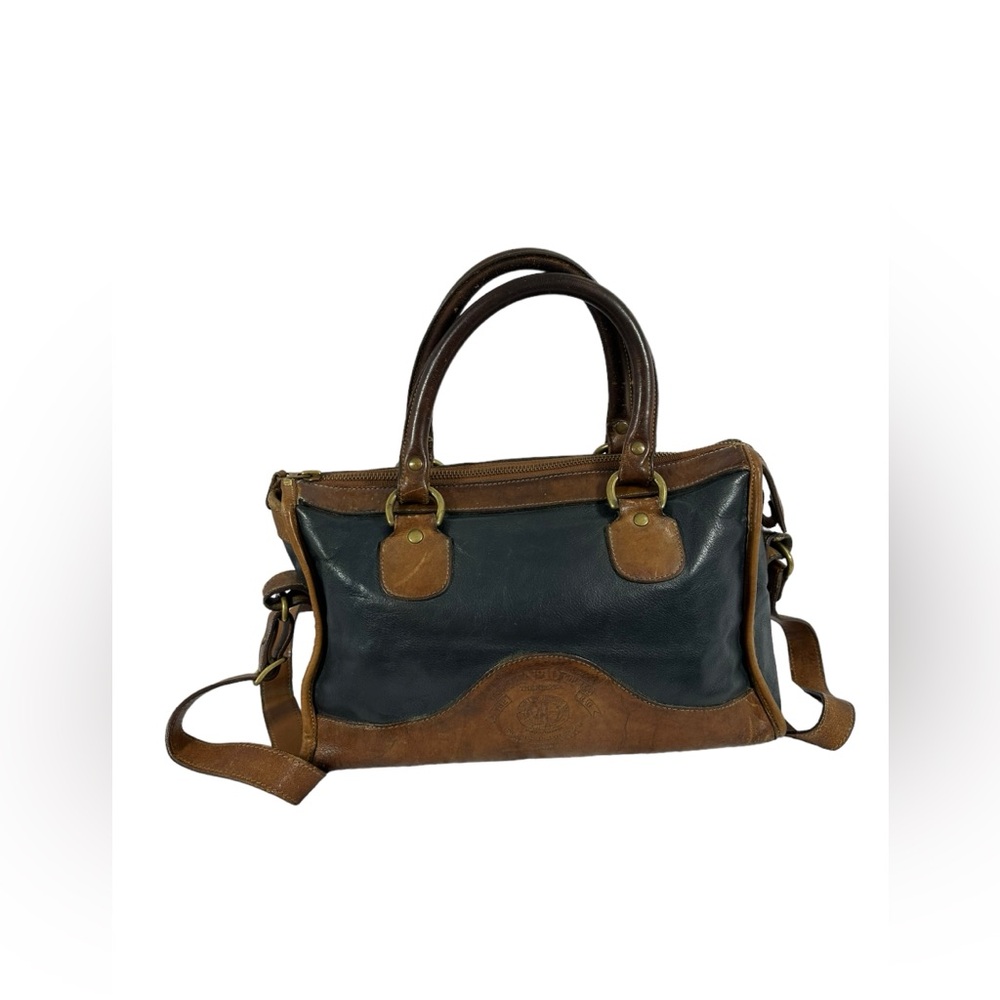 Vintage genuine GHURKA No 16 The Keeper navy blue tan leather satchel bag strap